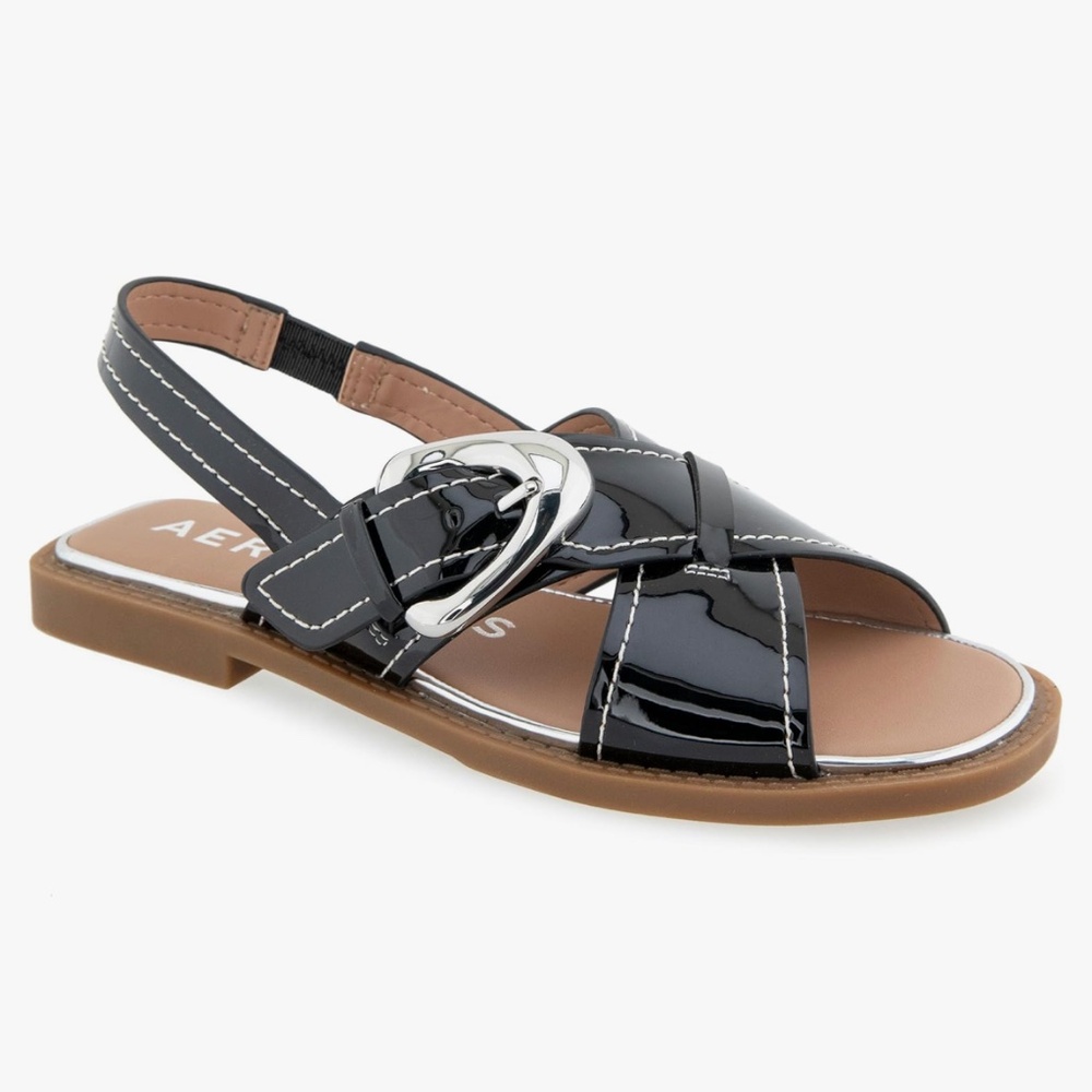 AEROSOLES Cassa Black Patent Faux Leather Sandals Size 8.5 Never Worn - Picture 2 of 8